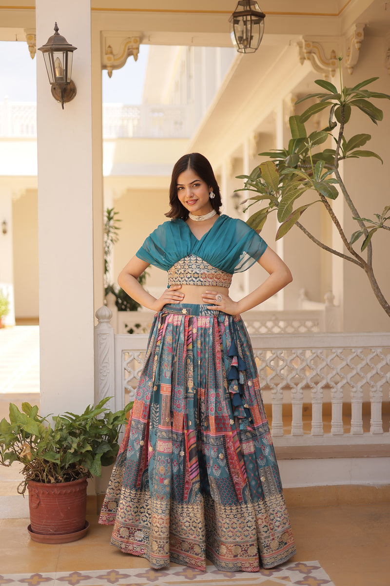 Premium Designer Russian Silk Lehenga Choli – Rich Digital Print & Foil Embroidery – Available in Rama