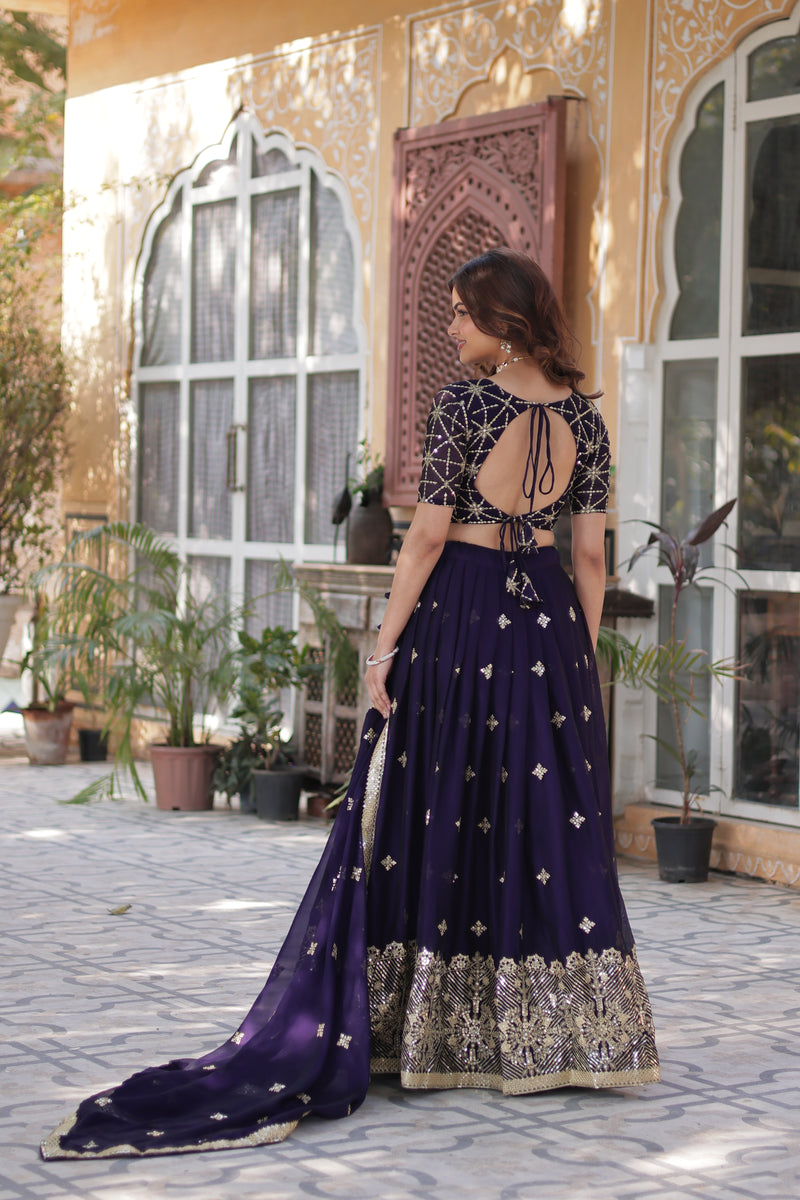 Premium Dark Purple Rangoli Silk Lehenga Choli with Embroidered Dupatta – Designer Elegance