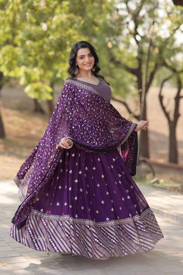 Faux Blooming Georgette Lehenga with Sequins Embroidered Dupatta – Fully Flared