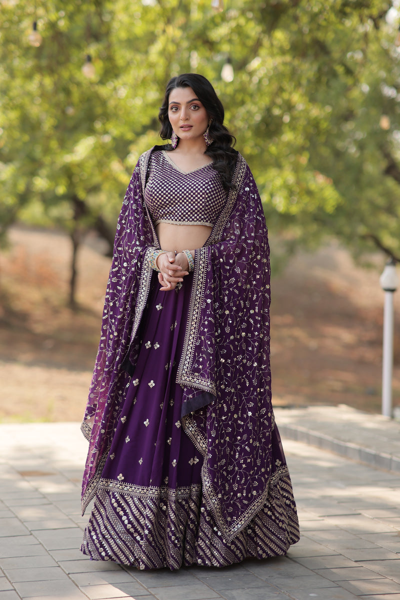 Faux Blooming Georgette Lehenga with Sequins Embroidered Dupatta – Fully Flared