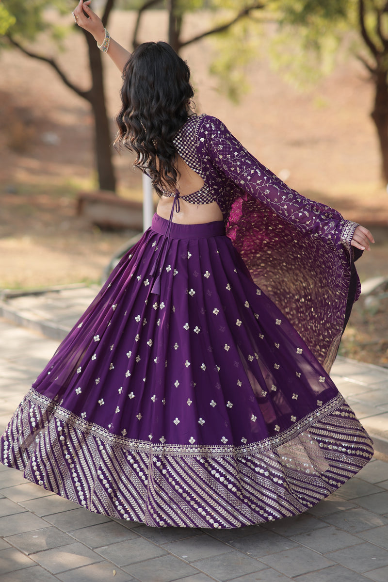 Faux Blooming Georgette Lehenga with Sequins Embroidered Dupatta – Fully Flared