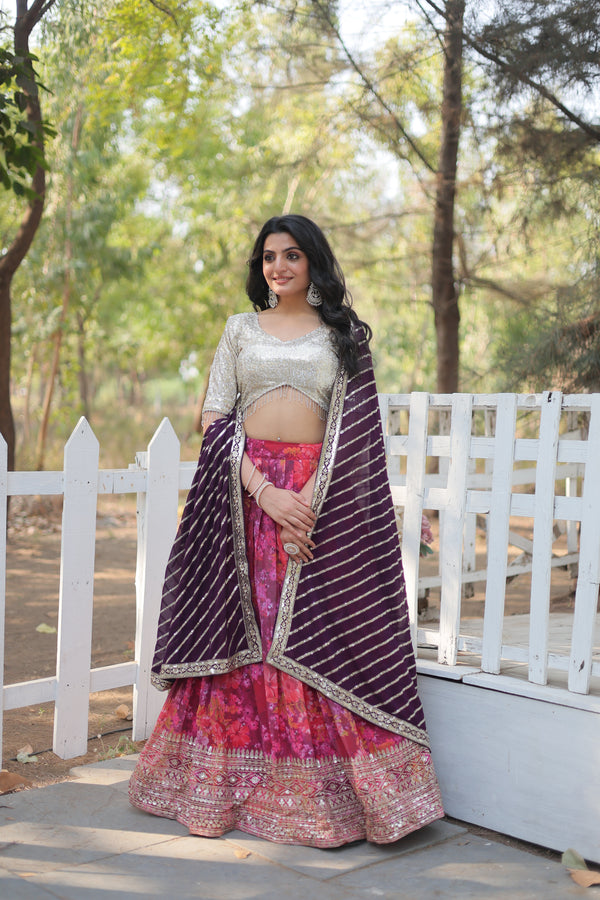 Digital Printed Georgette Lehenga Choli with Embroidered Dupatta – Elegant 2024 Collection