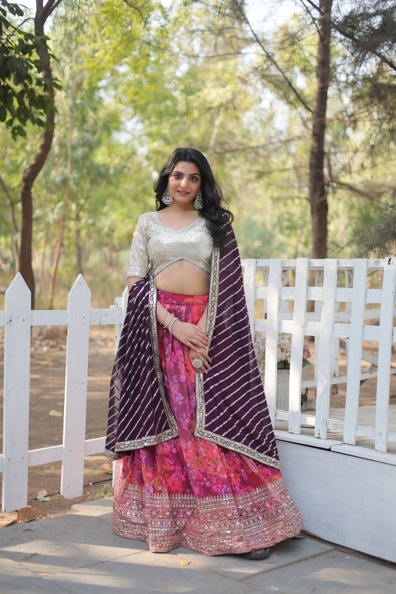 Digital Printed Georgette Lehenga Choli with Embroidered Dupatta – Elegant 2024 Collection