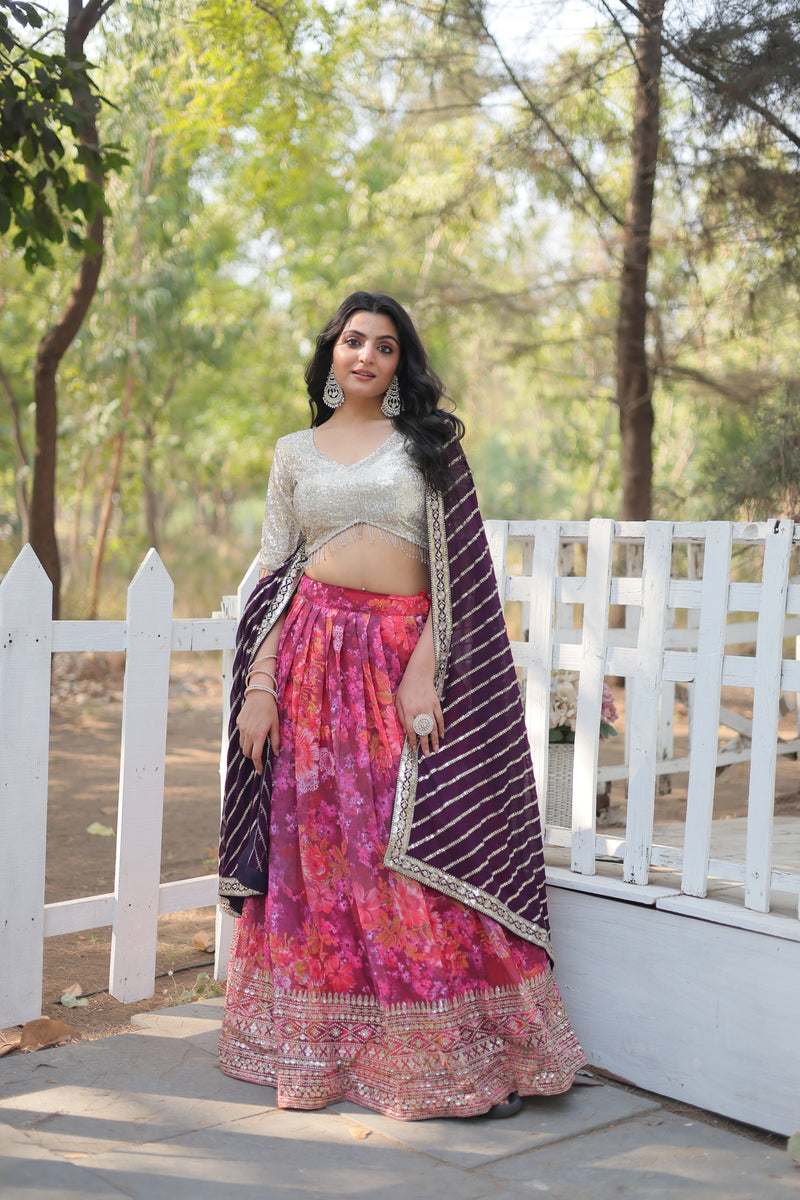 Digital Printed Georgette Lehenga Choli with Embroidered Dupatta – Elegant 2024 Collection