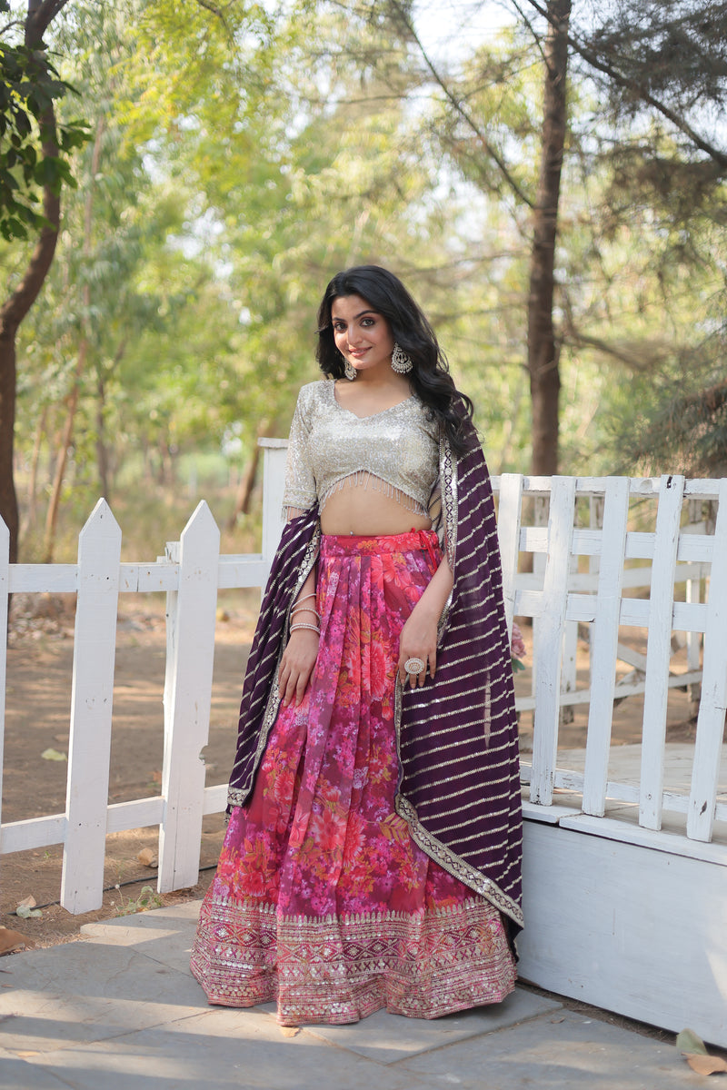 Digital Printed Georgette Lehenga Choli with Embroidered Dupatta – Elegant 2024 Collection