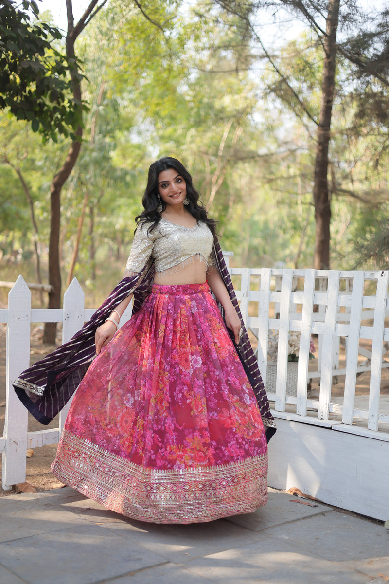 Digital Printed Georgette Lehenga Choli with Embroidered Dupatta – Elegant 2024 Collection