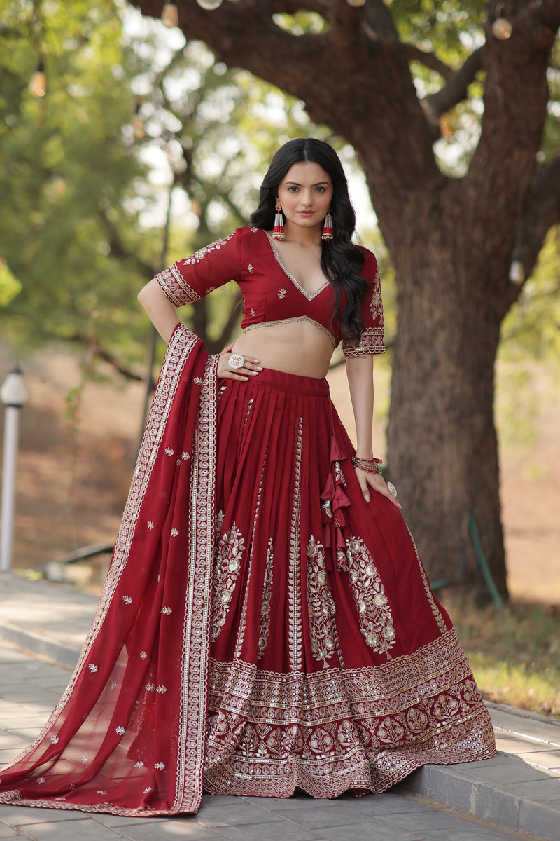 Premium Maroon Embroidered Faux Georgette Lehenga Choli with Dupatta - 2024 Collection