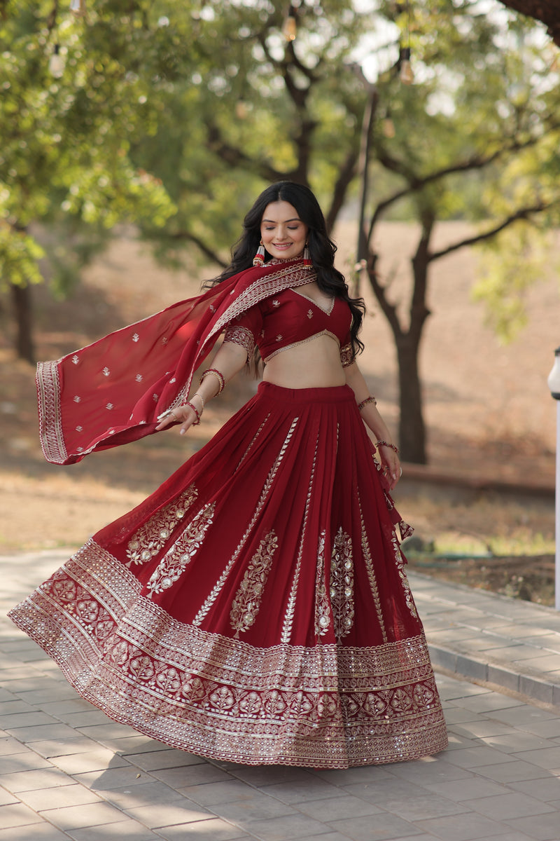 Premium Maroon Embroidered Faux Georgette Lehenga Choli with Dupatta - 2024 Collection