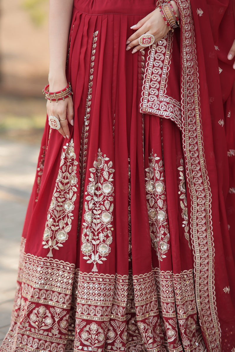 Premium Maroon Embroidered Faux Georgette Lehenga Choli with Dupatta - 2024 Collection