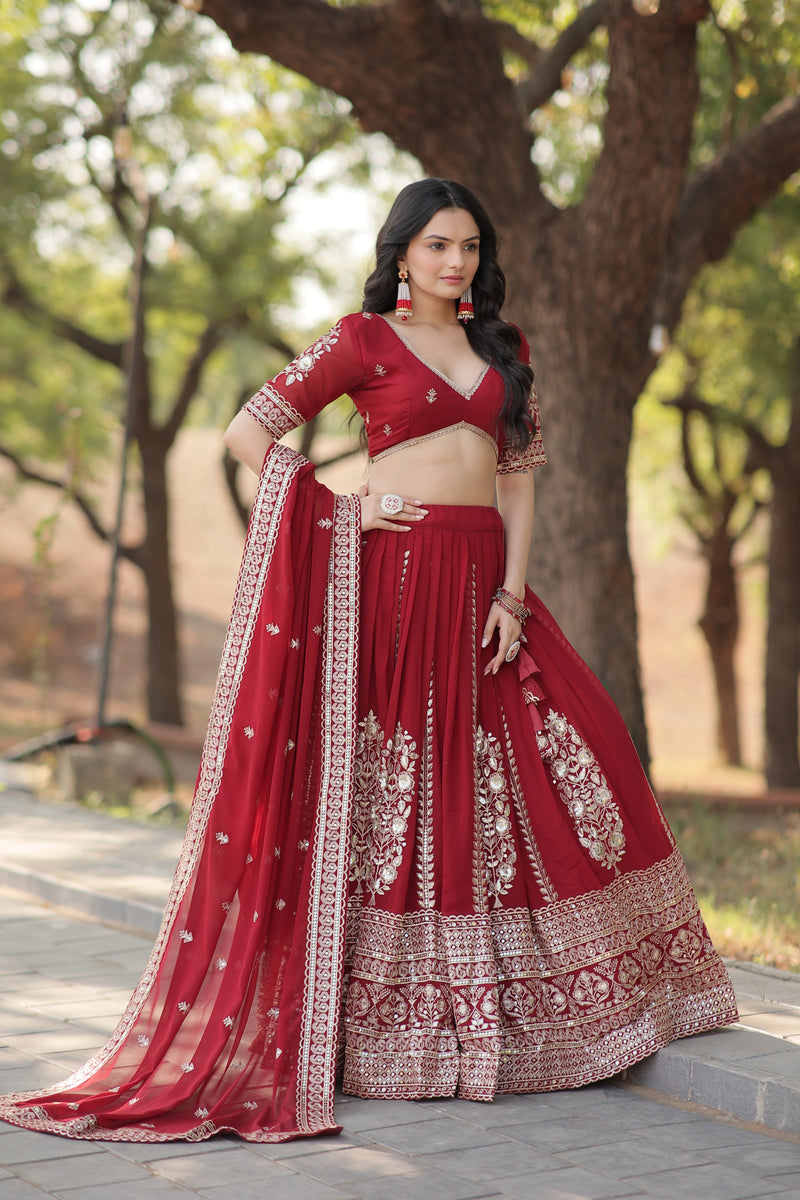 Premium Maroon Embroidered Faux Georgette Lehenga Choli with Dupatta - 2024 Collection