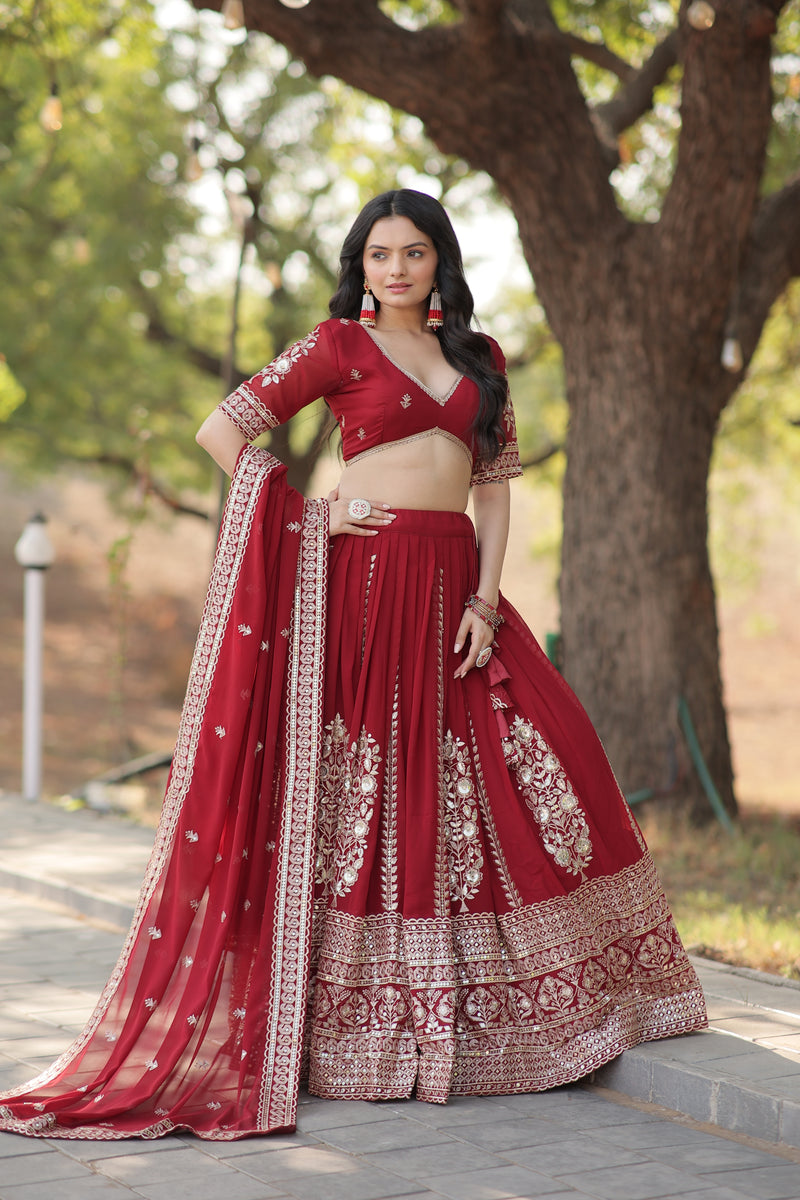 Premium Maroon Embroidered Faux Georgette Lehenga Choli with Dupatta - 2024 Collection