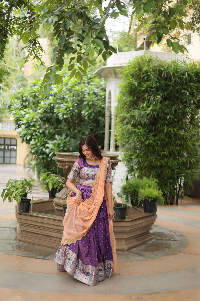 Premium Lavender Cosmos Jacquard Lehenga Choli with Russian Silk Dupatta – Elegance Redefined