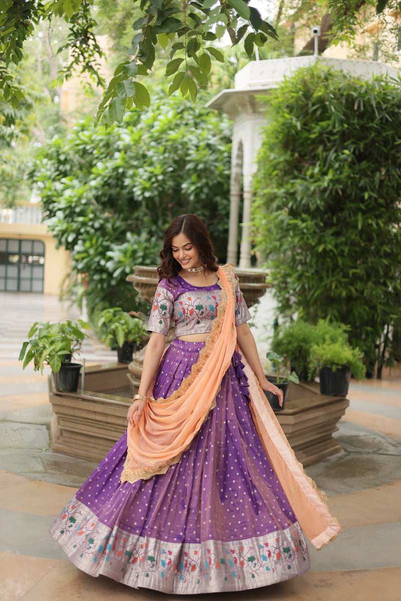 Premium Lavender Cosmos Jacquard Lehenga Choli with Russian Silk Dupatta – Elegance Redefined