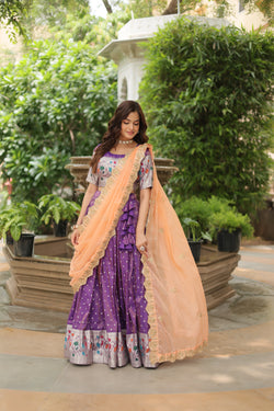 Premium Lavender Cosmos Jacquard Lehenga Choli with Russian Silk Dupatta – Elegance Redefined