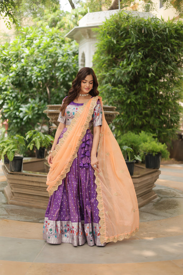 Premium Lavender Cosmos Jacquard Lehenga Choli with Russian Silk Dupatta – Elegance Redefined