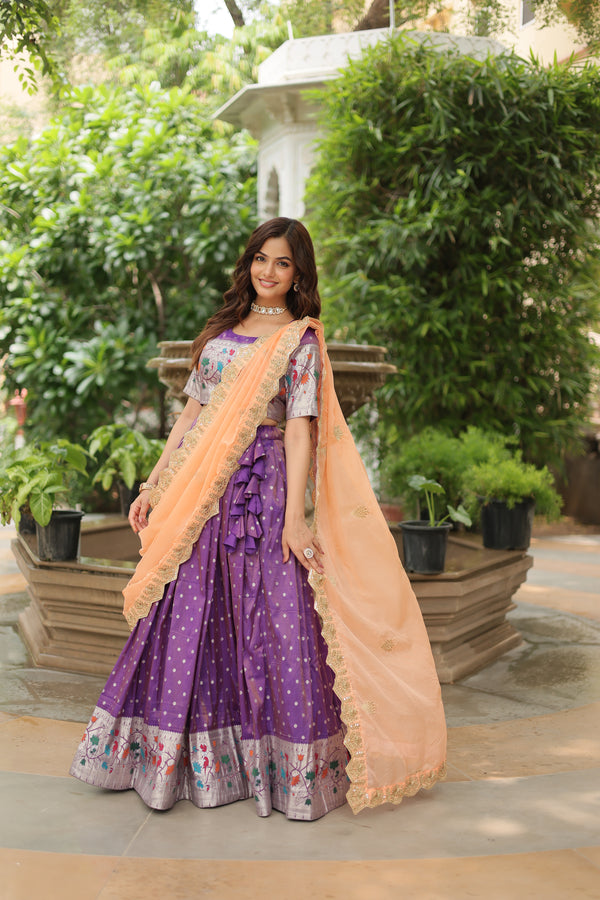 Premium Lavender Cosmos Jacquard Lehenga Choli with Russian Silk Dupatta – Elegance Redefined