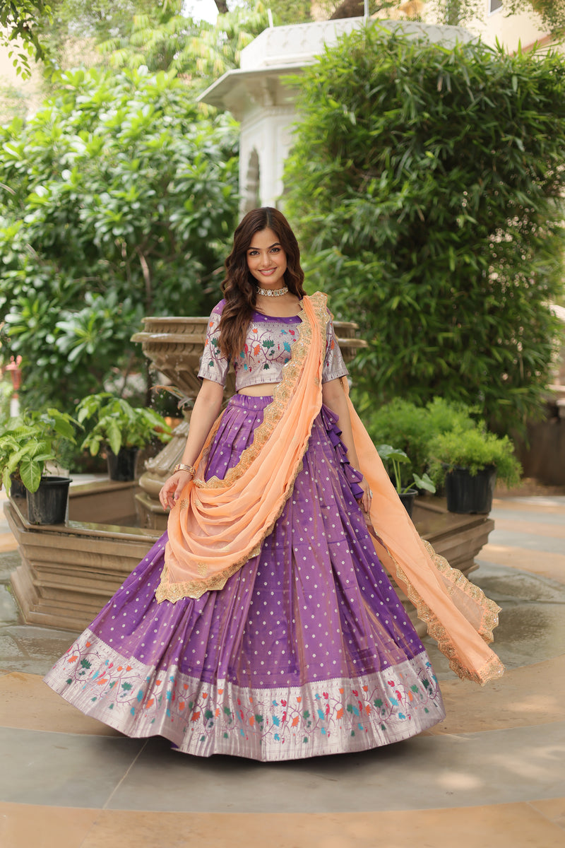 Premium Lavender Cosmos Jacquard Lehenga Choli with Russian Silk Dupatta – Elegance Redefined