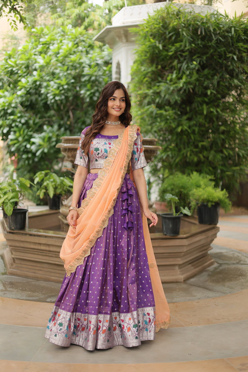 Premium Lavender Cosmos Jacquard Lehenga Choli with Russian Silk Dupatta – Elegance Redefined