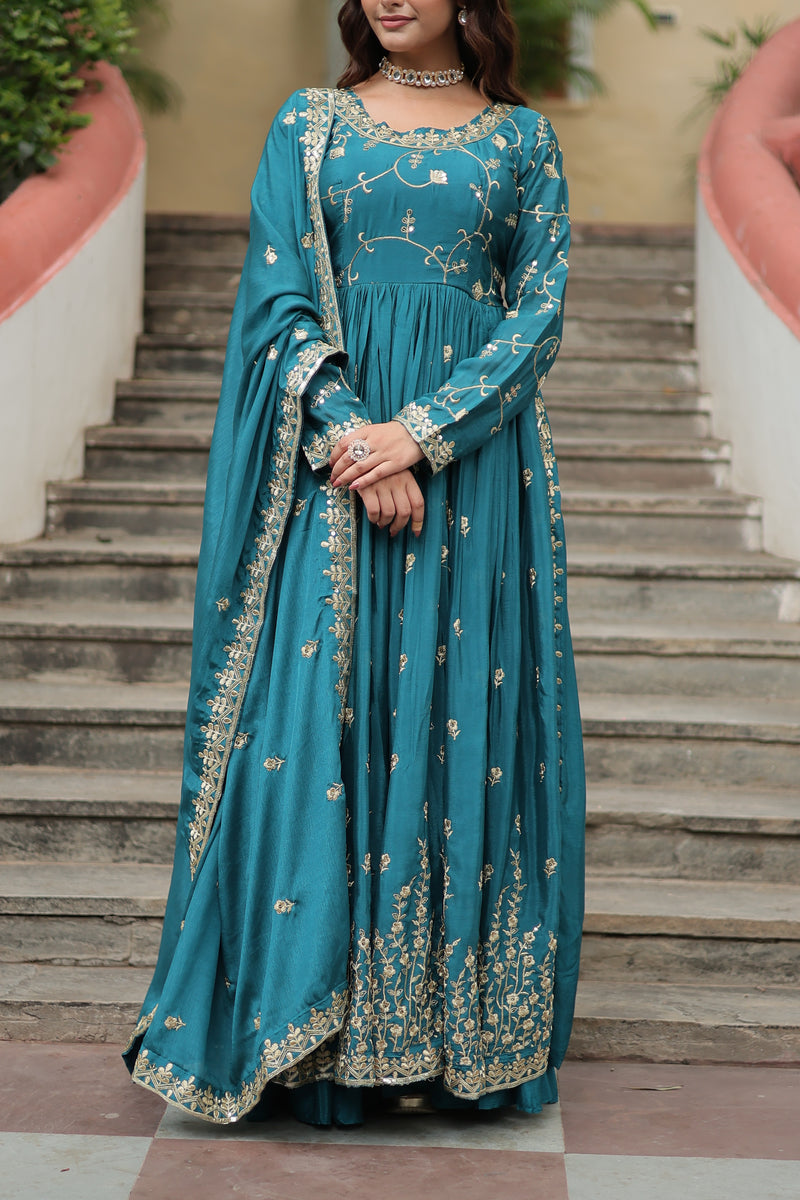 Chinon Rama Top with Sequins Embroidered Sharara & Dupatta – Elegant Full-Sleeve Set