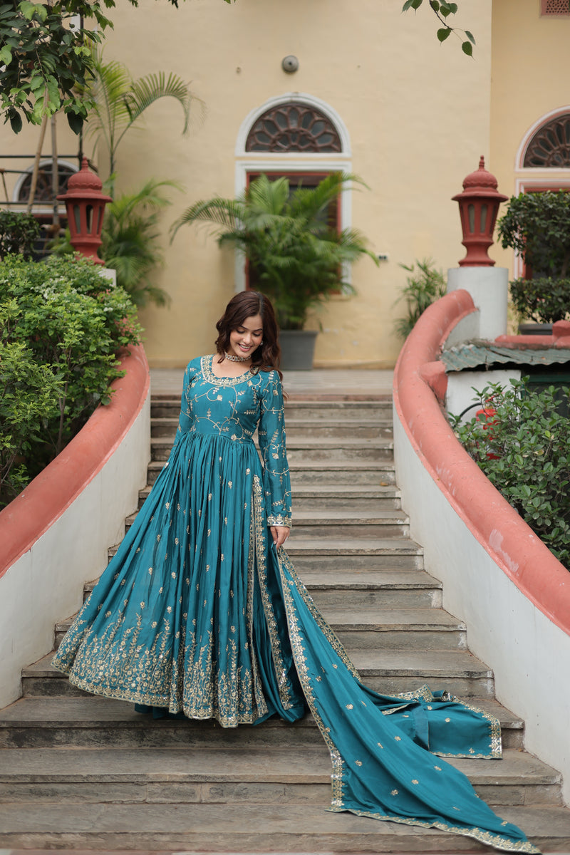 Chinon Rama Top with Sequins Embroidered Sharara & Dupatta – Elegant Full-Sleeve Set