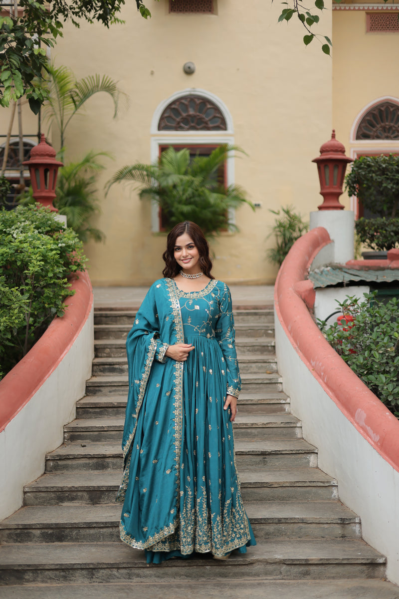 Chinon Rama Top with Sequins Embroidered Sharara & Dupatta – Elegant Full-Sleeve Set