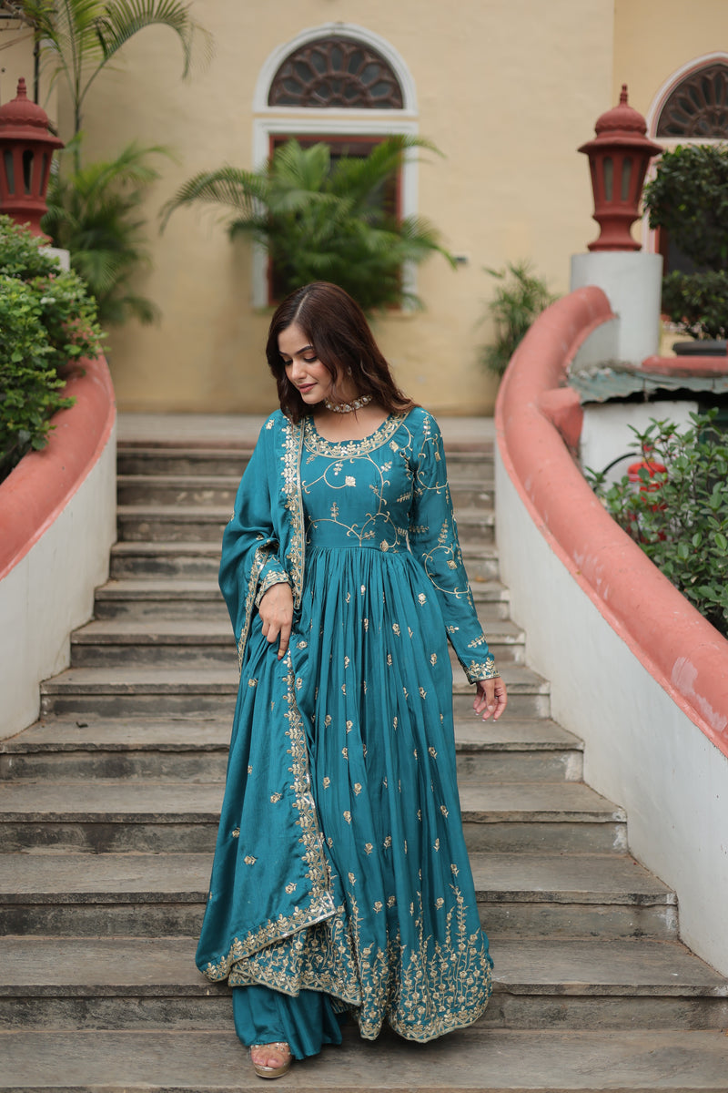 Chinon Rama Top with Sequins Embroidered Sharara & Dupatta – Elegant Full-Sleeve Set