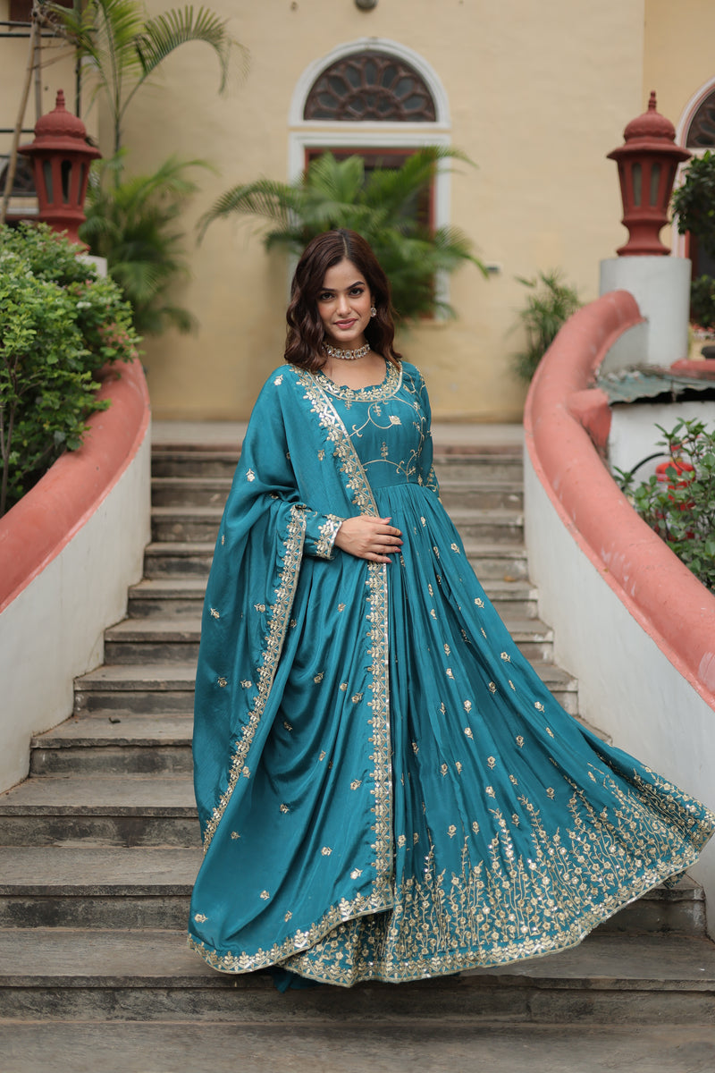 Chinon Rama Top with Sequins Embroidered Sharara & Dupatta – Elegant Full-Sleeve Set