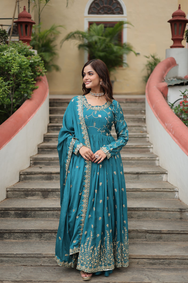 Chinon Rama Top with Sequins Embroidered Sharara & Dupatta – Elegant Full-Sleeve Set