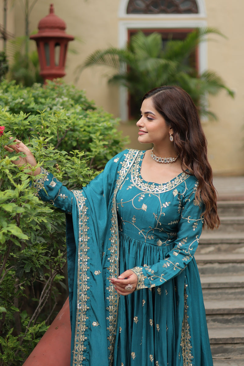 Chinon Rama Top with Sequins Embroidered Sharara & Dupatta – Elegant Full-Sleeve Set